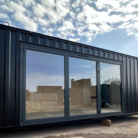 21x8ft Custom Portable Office Cabin with Bifolding Door and Canteen Space For Sale